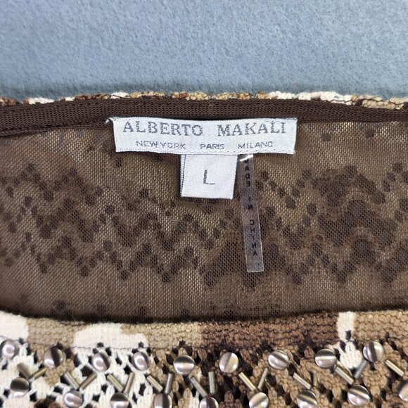 Alberto Makali Blouse Women Large Brown Chevron Crochet Knit Batwing Crop Urban - Picture 2 of 10